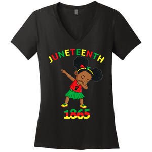 Dabbing Black Princess Juneteenth 1865 Brown Skin Girl Women's V-Neck T-Shirt