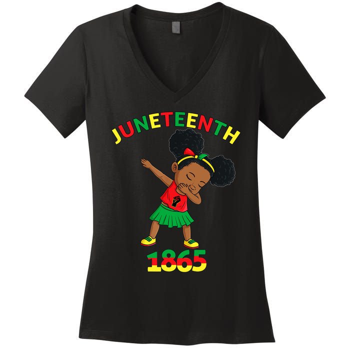 Dabbing Black Princess Juneteenth 1865 Brown Skin Girl Women's V-Neck T-Shirt