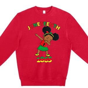 Dabbing Black Princess Juneteenth 1865 Brown Skin Girl Premium Crewneck Sweatshirt