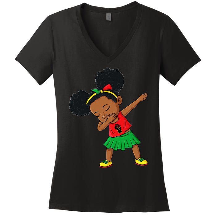 Dabbing Black Princess Juneteenth 1865 Brown Skin Women's V-Neck T-Shirt