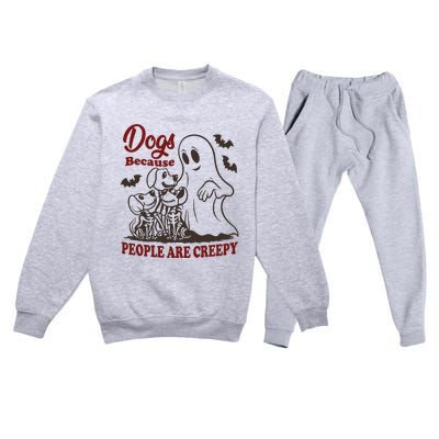 Dog Because People Are Creepy Funny Halloween Dog Ghost Premium Crewneck Sweatsuit Set