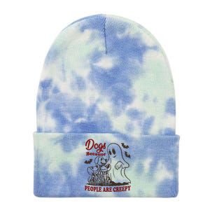 Dog Because People Are Creepy Funny Halloween Dog Ghost Tie Dye 12in Knit Beanie