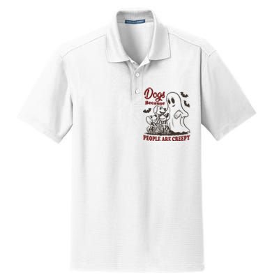 Dog Because People Are Creepy Funny Halloween Dog Ghost Dry Zone Grid Polo