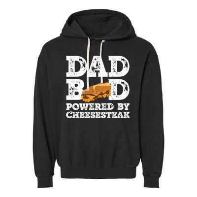 Dad Bod Powered By Cheesesteak Father Figure Graphic Cool Gift Garment-Dyed Fleece Hoodie