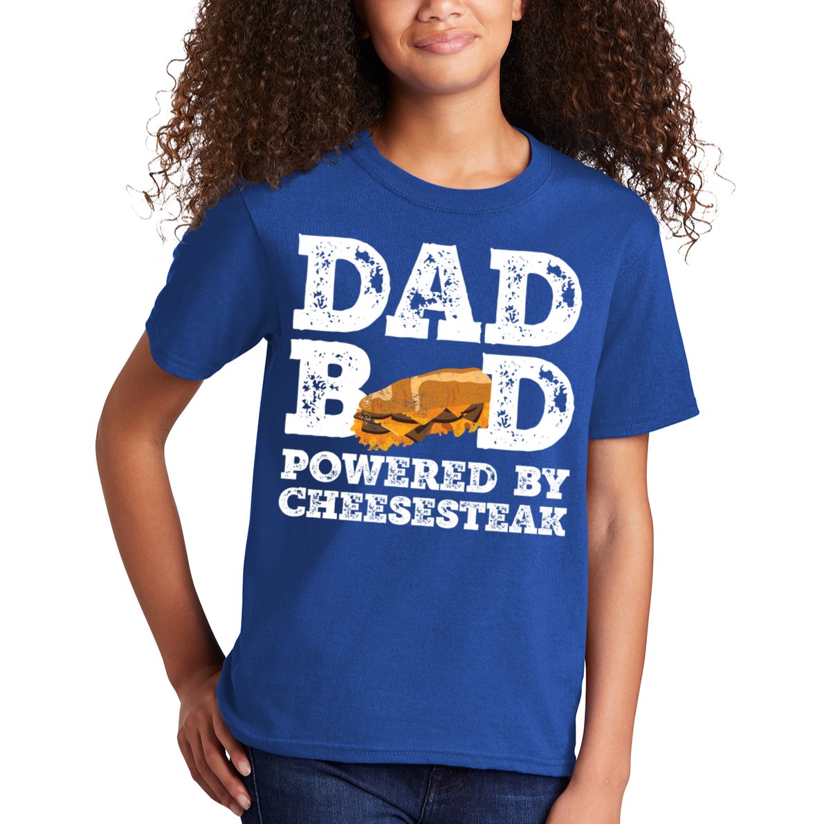 Dad Bod Powered By Cheesesteak Father Figure Graphic Cool Gift Kids T-Shirt