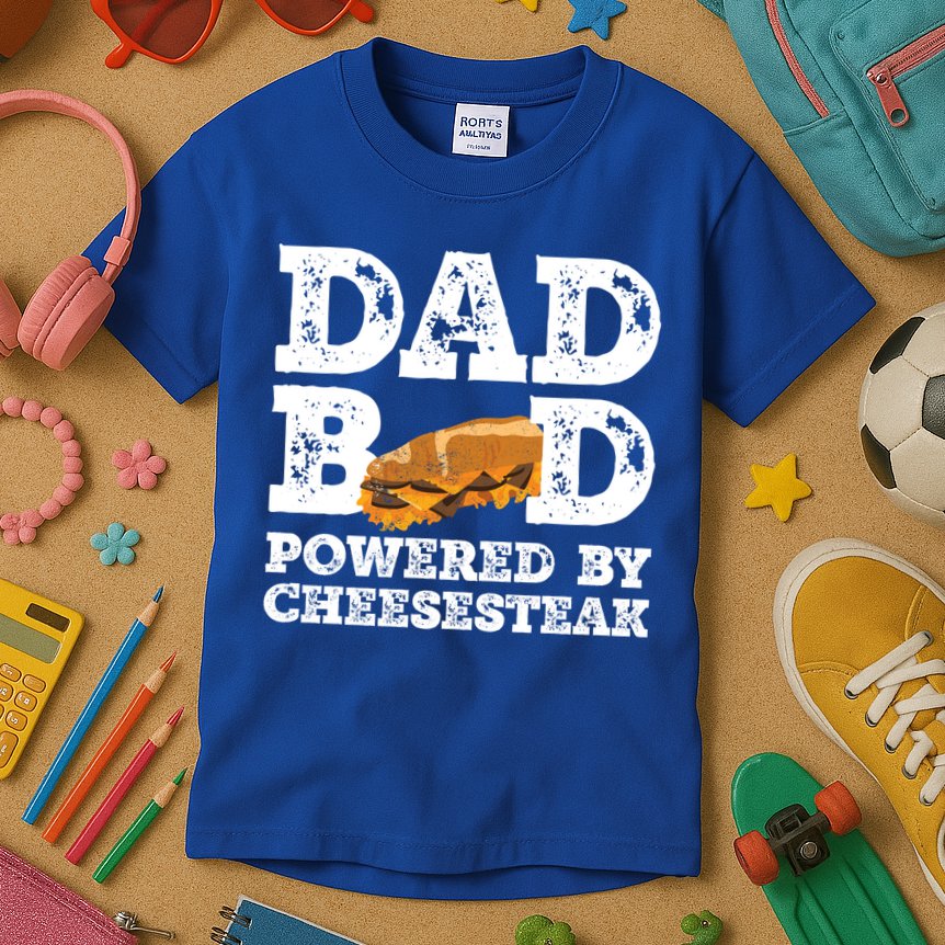 Dad Bod Powered By Cheesesteak Father Figure Graphic Cool Gift Kids T-Shirt