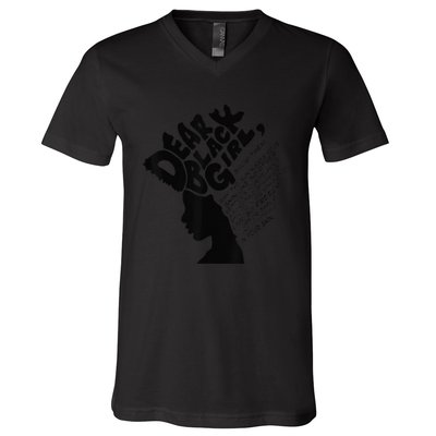 Dear Black  Poem Quote Afro African Black History Month V-Neck T-Shirt