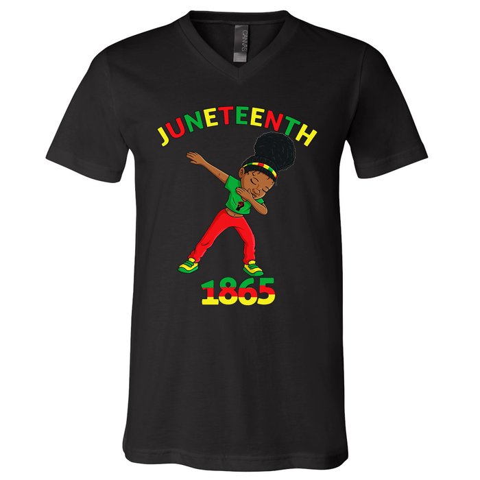 Dabbing Black Princess Juneteenth 1865 Brown Skin V-Neck T-Shirt