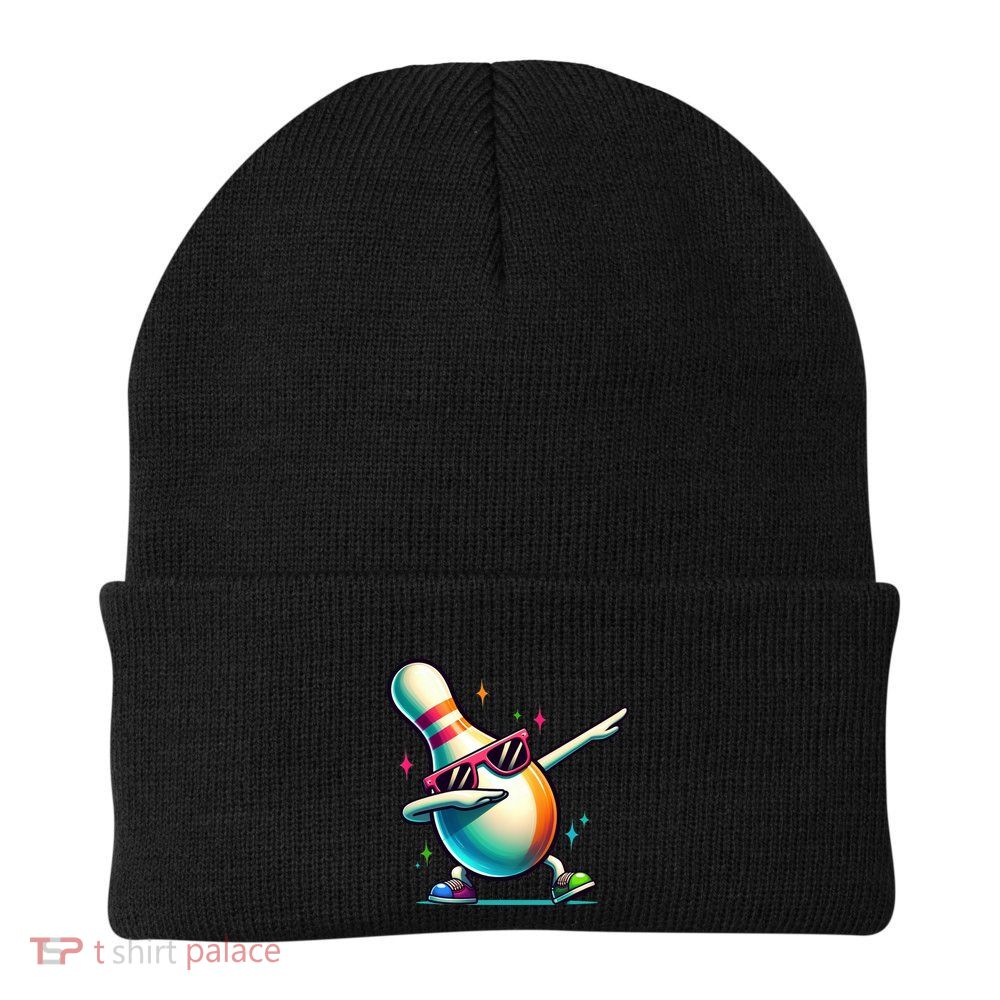 Dabbing Bowling Pin Sunglasses Bowler Player Meaningful Gift Knit Cap Winter Beanie