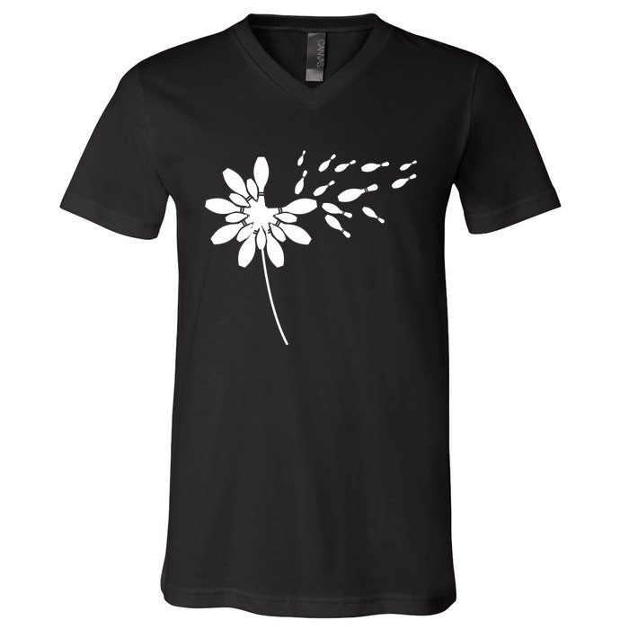 Dandelion Bowling Pin Gift For Bowling Player Bowling Gift V-Neck T-Shirt