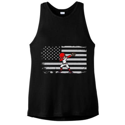 Dabbing Baseball Player 4th of July Baseballer Ladies PosiCharge Tri-Blend Wicking Tank