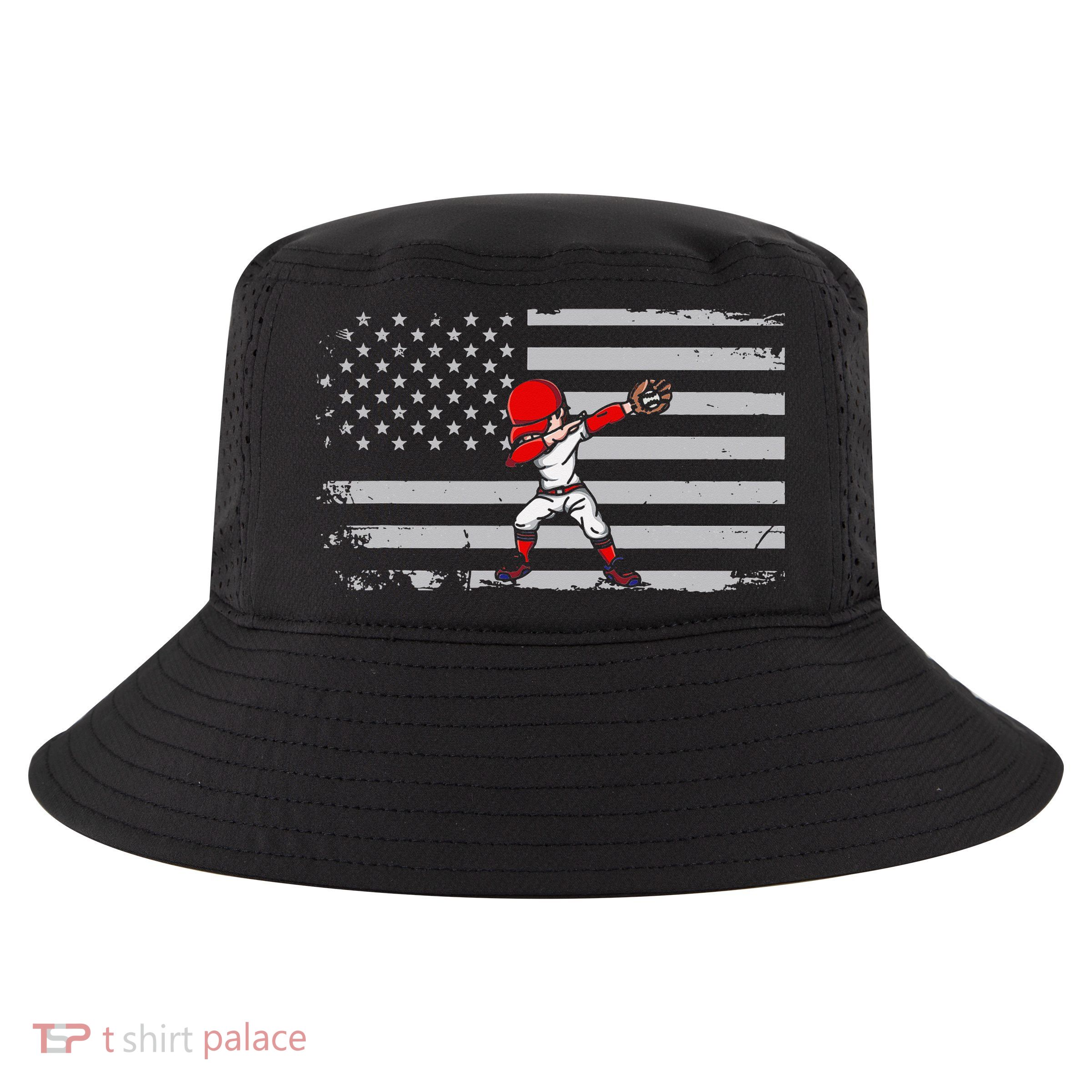 Dabbing Baseball Player 4th of July Baseballer Cool Comfort Performance Bucket Hat