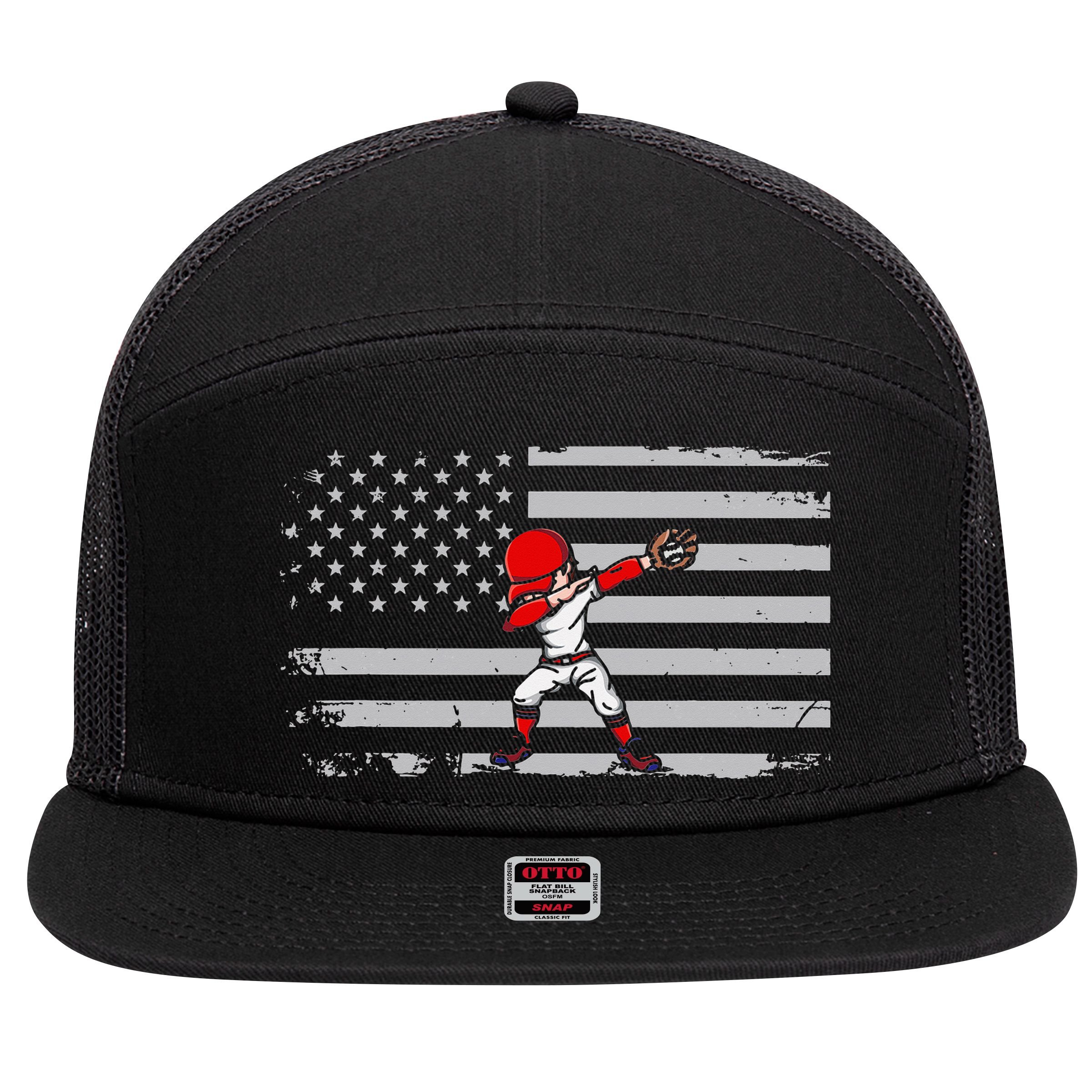 Dabbing Baseball Player 4th of July Baseballer 7 Panel Mesh Trucker Snapback Hat