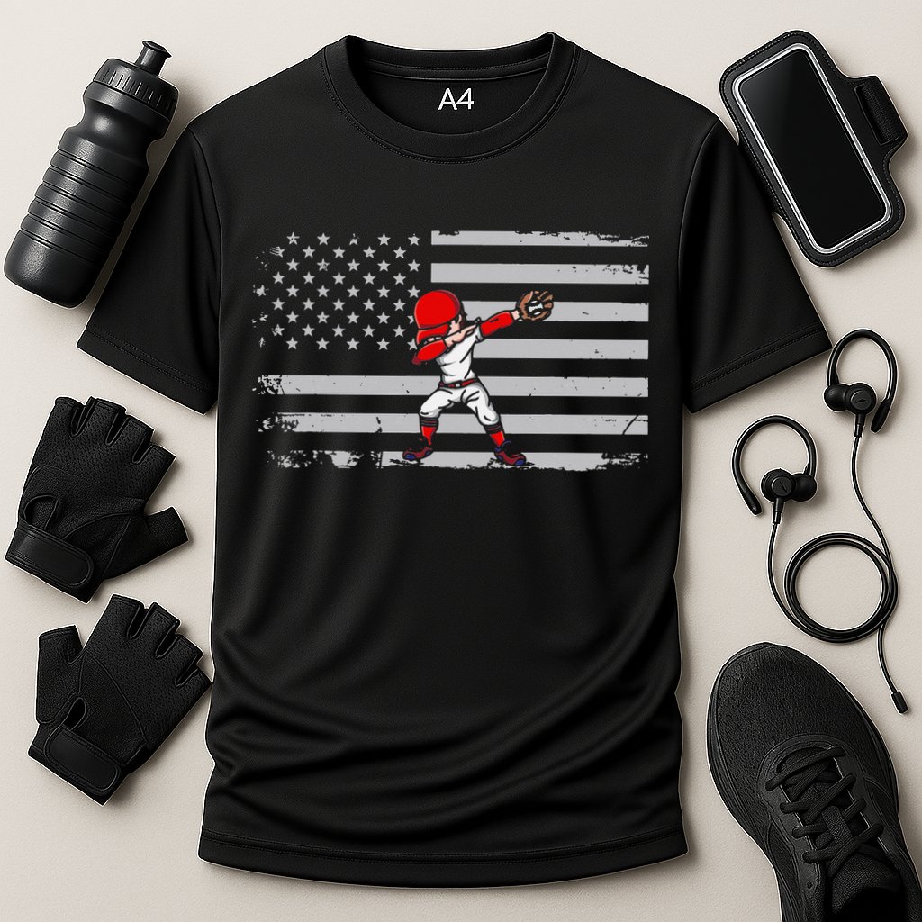 Dabbing Baseball Player 4th of July Baseballer Performance Shirt