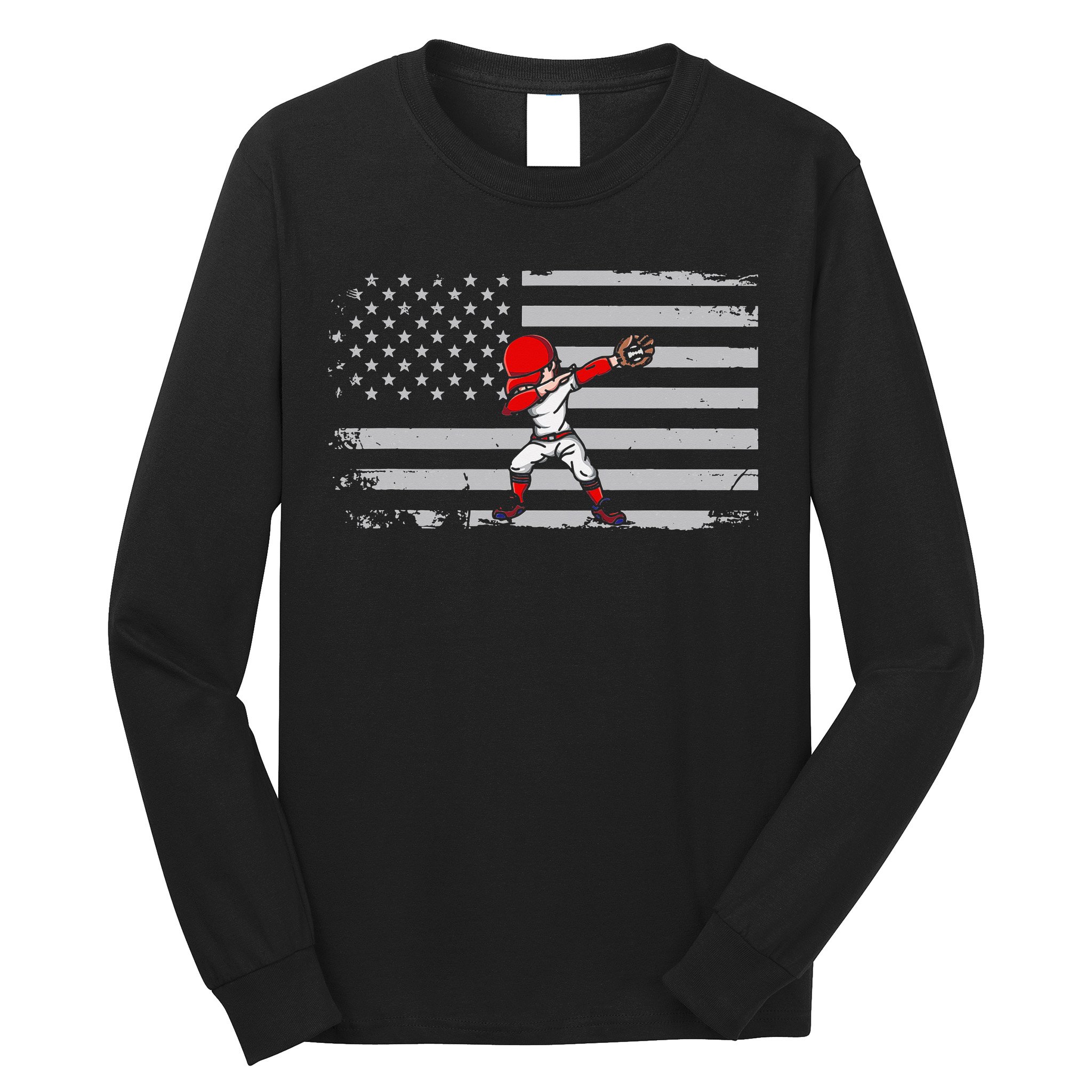 Dabbing Baseball Player 4th of July Baseballer Long Sleeve Shirt