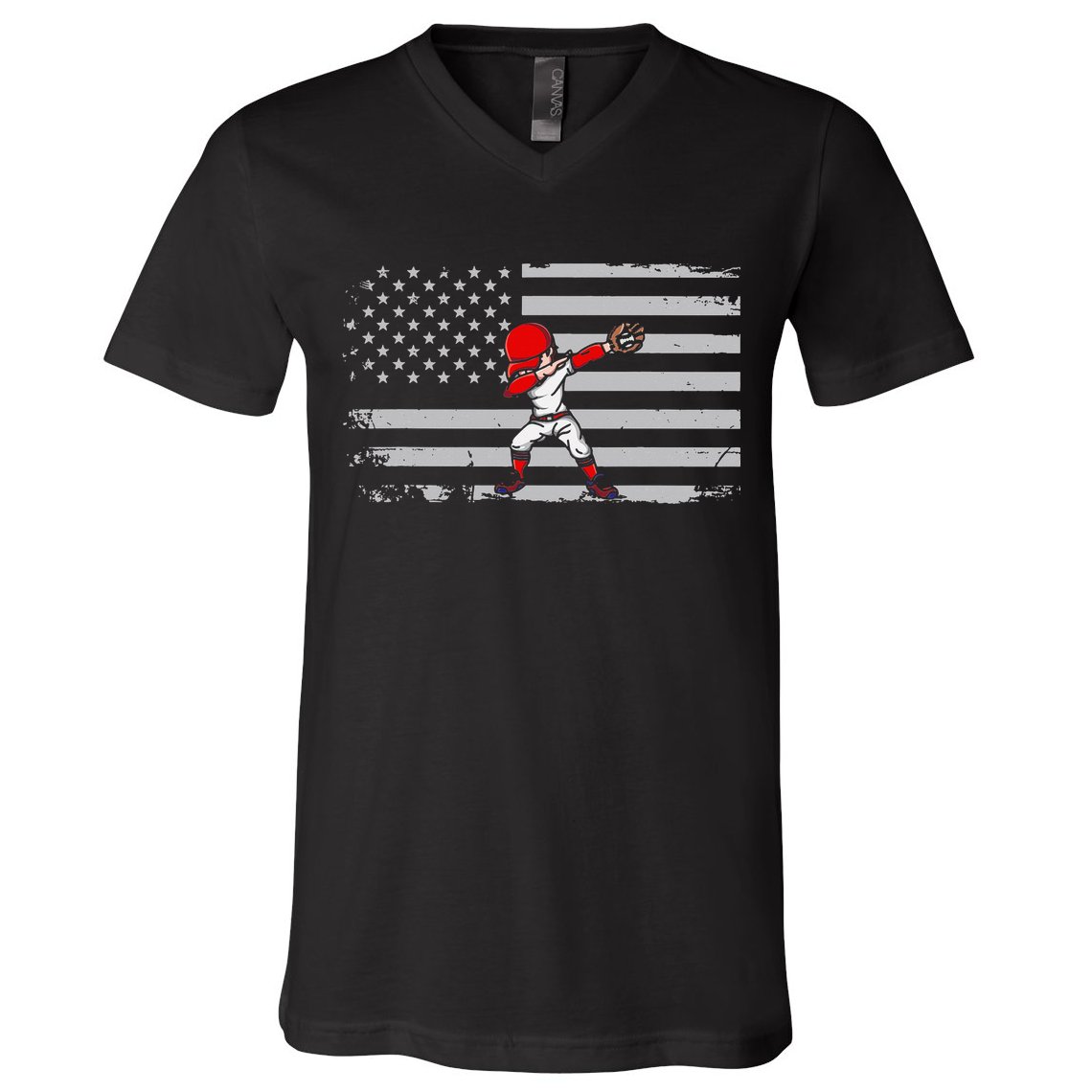 Dabbing Baseball Player 4th of July Baseballer V-Neck T-Shirt