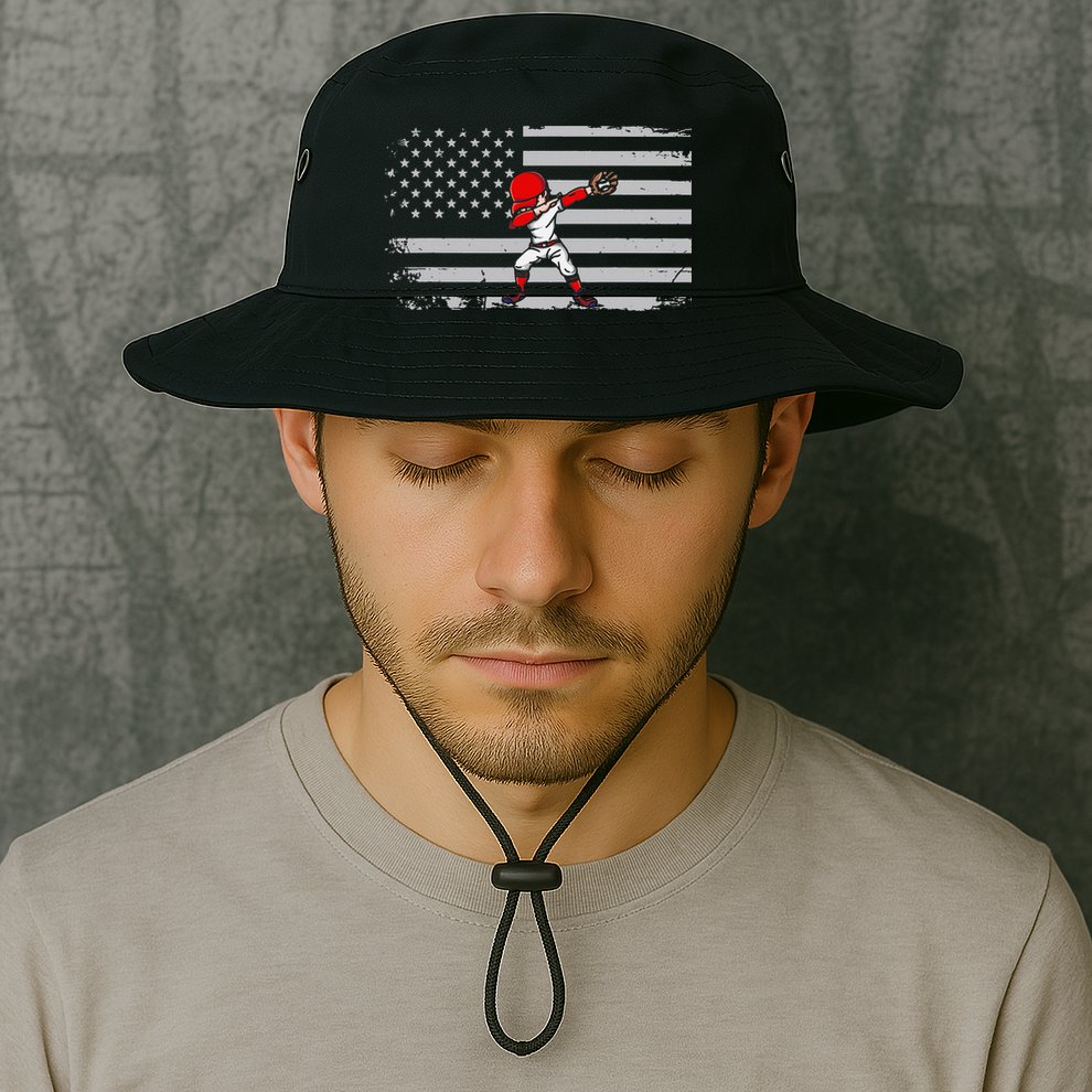 Dabbing Baseball Player 4th of July Baseballer Bucket Hat