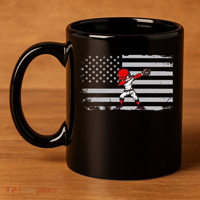 Dabbing Baseball Player 4th of July Baseballer 11oz C Handle Ceramic Mug
