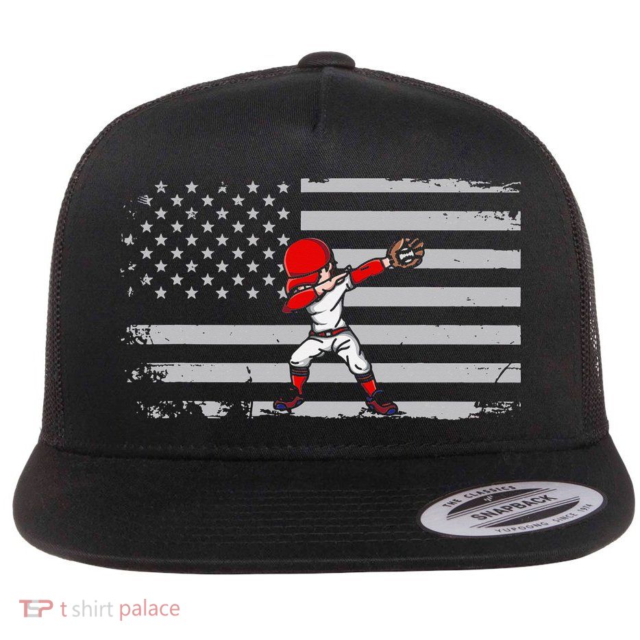 Dabbing Baseball Player 4th of July Baseballer Flatbill Hat