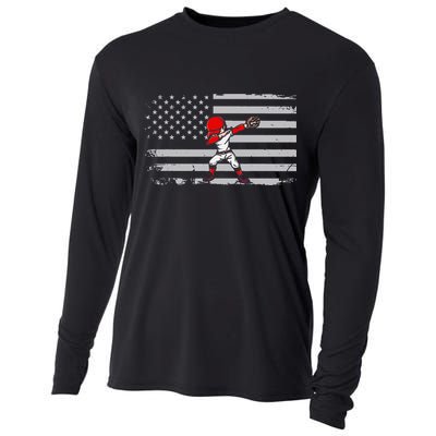 Dabbing Baseball Player 4th of July Baseballer Cooling Performance Long Sleeve Crew