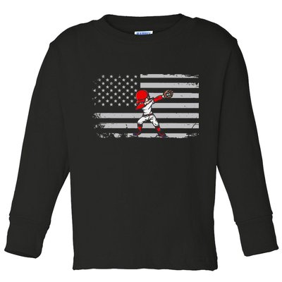 Dabbing Baseball Player 4th of July Baseballer Toddler Long Sleeve Shirt