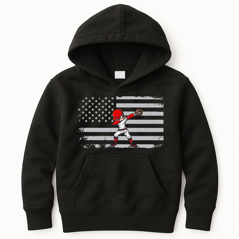 Dabbing Baseball Player 4th of July Baseballer Kids Hoodie