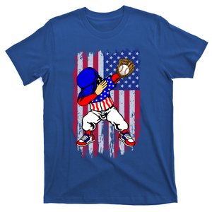 Dabbing Baseball Player 4th Of July American Flag Cute Gift T-Shirt