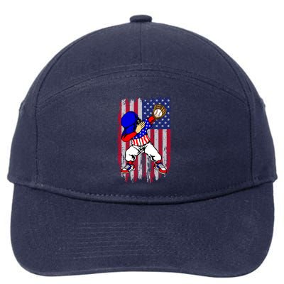 Dabbing Baseball Player 4th Of July American Flag Cute Gift 7-Panel Snapback Hat