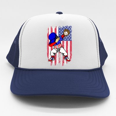 Dabbing Baseball Player 4th Of July American Flag Cute Gift Trucker Hat