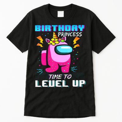 Disstressed Birthday Princess Among With Us Time To Level Up Tall T-Shirt