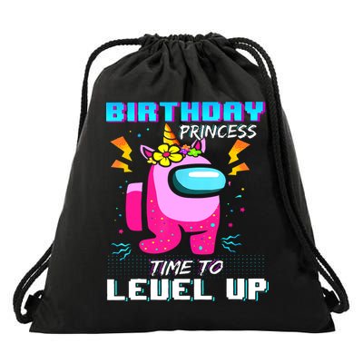 Disstressed Birthday Princess Among With Us Time To Level Up Drawstring Bag