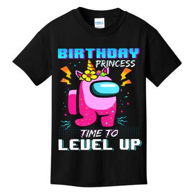 Disstressed Birthday Princess Among With Us Time To Level Up Kids T-Shirt