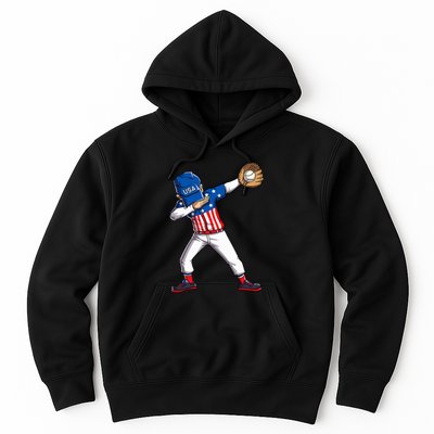Dabbing Baseball Player 4th Of July Usa American Flag Hoodie