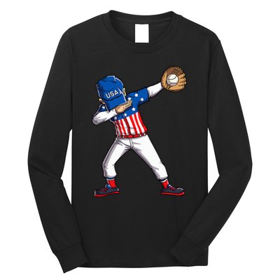 Dabbing Baseball Player 4th Of July Usa American Flag Long Sleeve Shirt