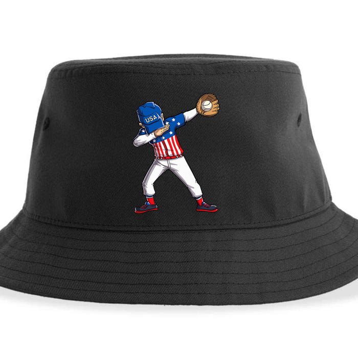 Dabbing Baseball Player 4th Of July Usa American Flag Sustainable Bucket Hat