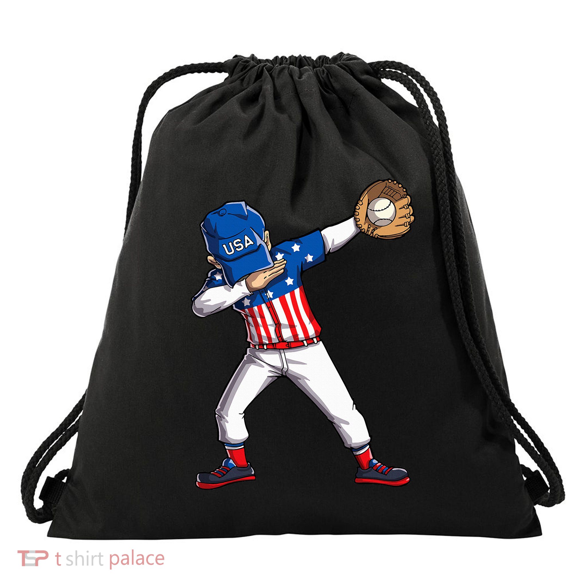 Dabbing Baseball Player 4th Of July Usa American Flag Drawstring Bag