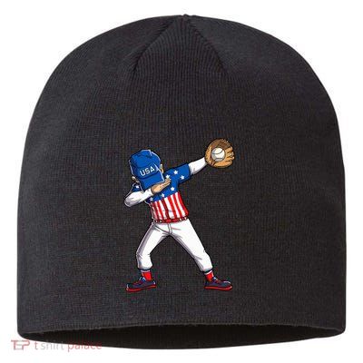 Dabbing Baseball Player 4th Of July Usa American Flag Sustainable Beanie