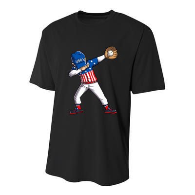 Dabbing Baseball Player 4th Of July Usa American Flag Youth Performance Sprint T-Shirt