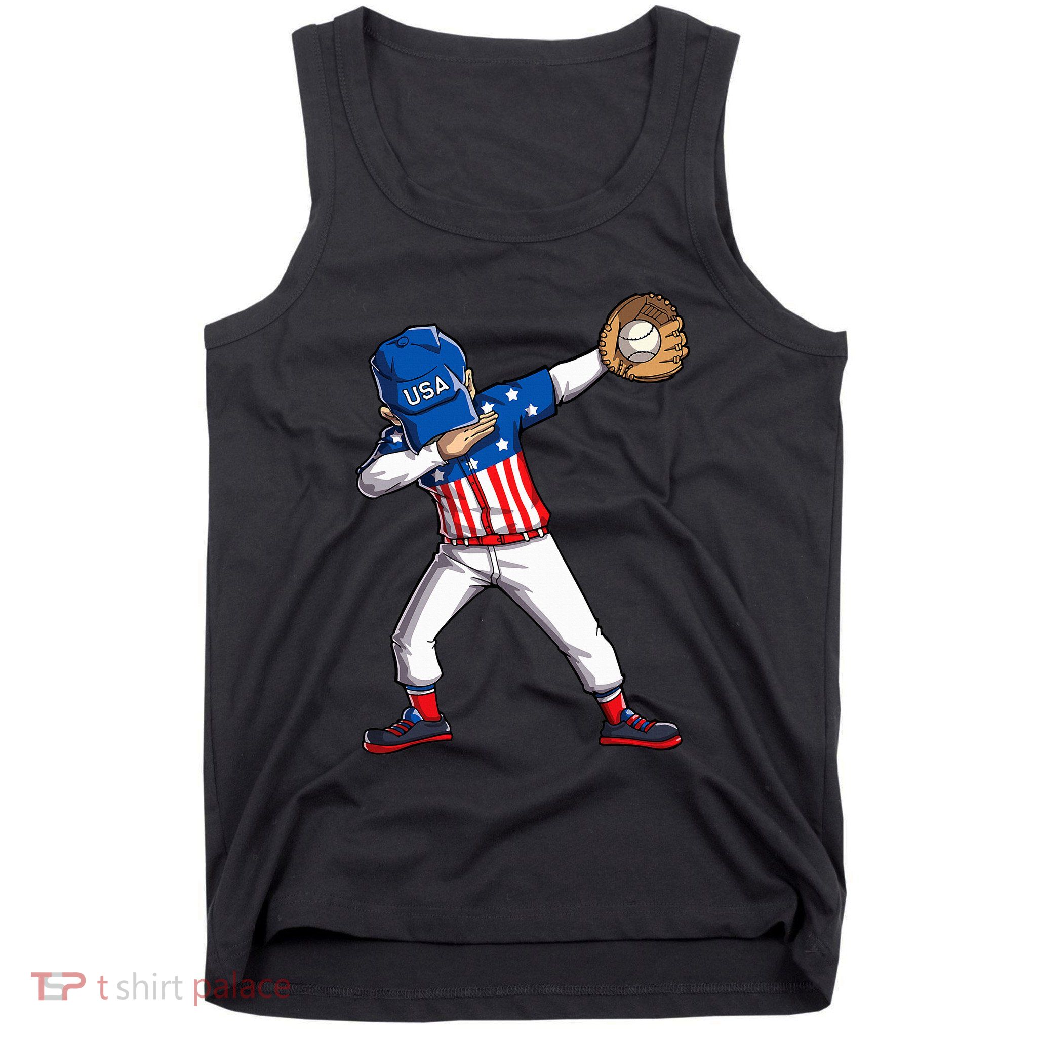 Dabbing Baseball Player 4th Of July Usa American Flag Tank Top