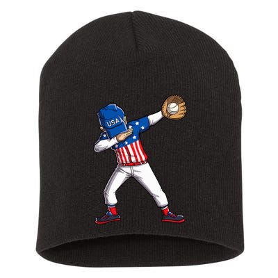 Dabbing Baseball Player 4th Of July Usa American Flag Short Acrylic Beanie