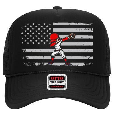 Dabbing Baseball Player 4th Of July Baseballer Sport Athlete High Crown Mesh Back Trucker Hat