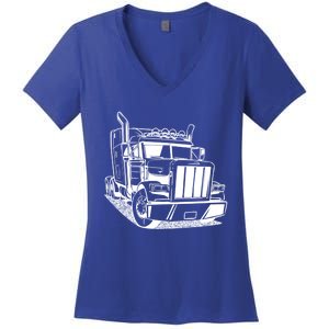 Diesel Big Rig 18 Wheeler Semi Trailer Truck Driver Trucker Gift Women's V-Neck T-Shirt