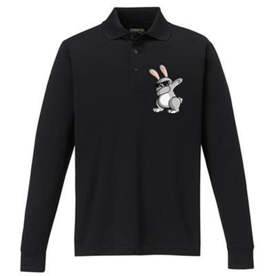 Dabbing Bunny Rabbit Dab Funny Easter Gift Rabbit Lover Performance Long Sleeve Polo