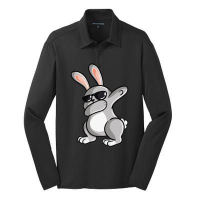 Dabbing Bunny Rabbit Dab Funny Easter Gift Rabbit Lover Silk Touch Performance Long Sleeve Polo