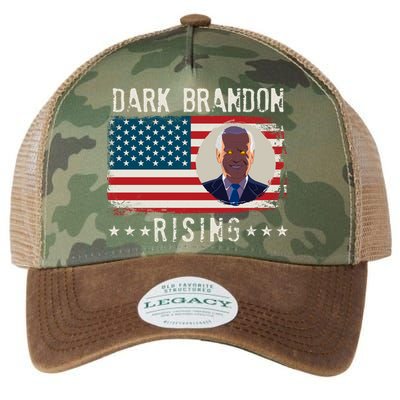 Dark Brandon Rising Anti Joe Biden Distressed USA American Flag Legacy Tie Dye Trucker Hat