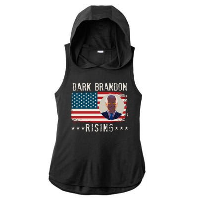 Dark Brandon Rising Anti Joe Biden Distressed USA American Flag Ladies PosiCharge Tri-Blend Wicking Draft Hoodie Tank