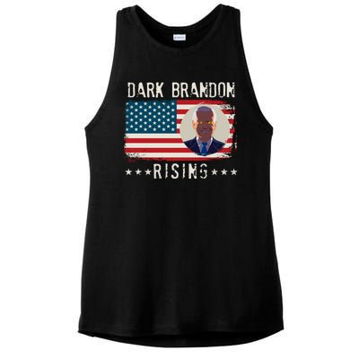 Dark Brandon Rising Anti Joe Biden Distressed USA American Flag Ladies PosiCharge Tri-Blend Wicking Tank