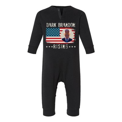 Dark Brandon Rising Anti Joe Biden Distressed USA American Flag Infant Fleece One Piece