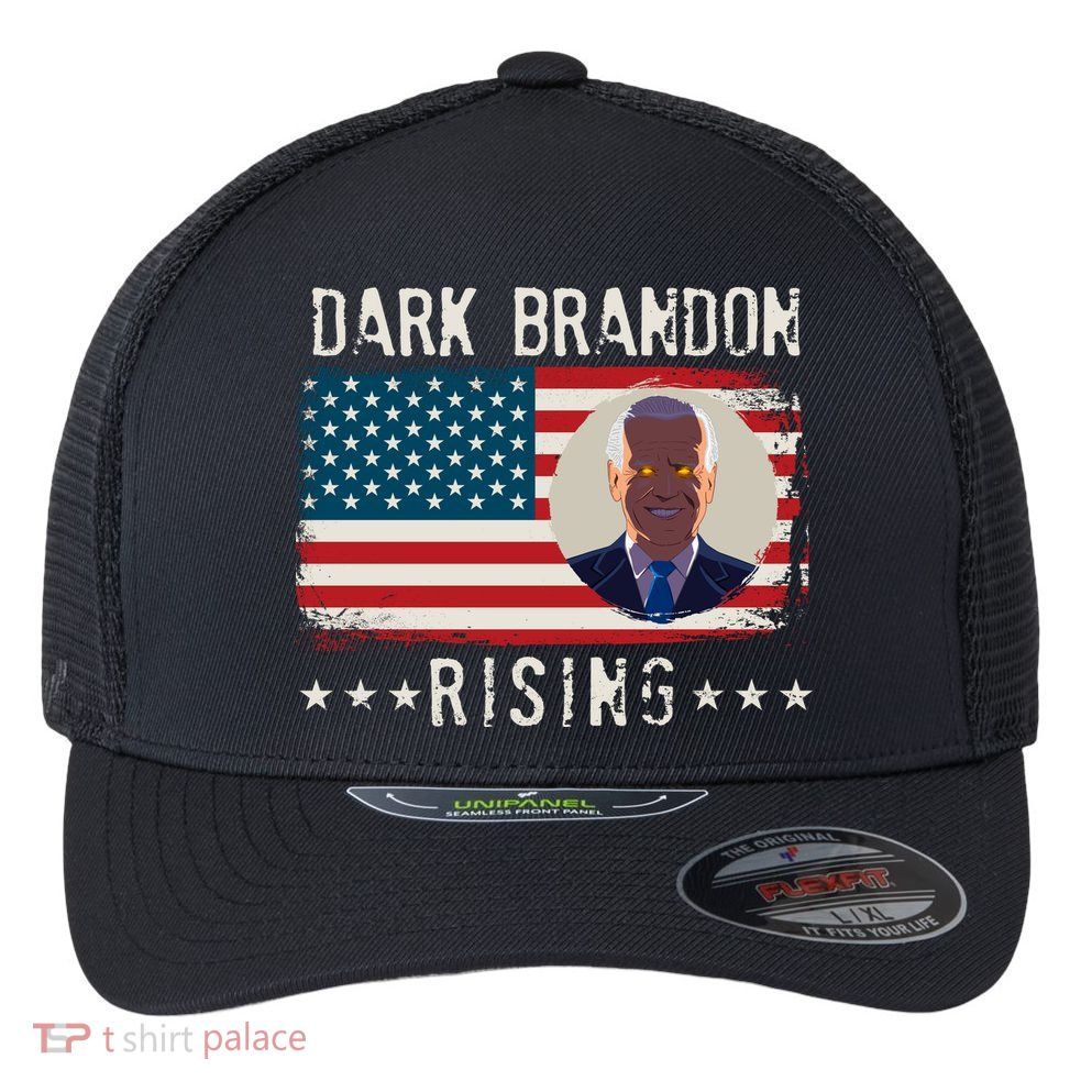 Dark Brandon Rising Anti Joe Biden Distressed USA American Flag Flexfit Unipanel Trucker Cap