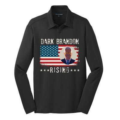 Dark Brandon Rising Anti Joe Biden Distressed USA American Flag Silk Touch Performance Long Sleeve Polo